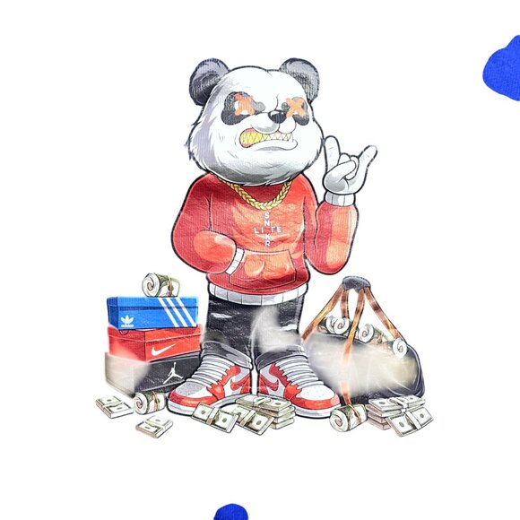 Streetwear Royal Blue Graphic Hoodie Featuring Panda Character & Money Design HE - Picture 2 of 12